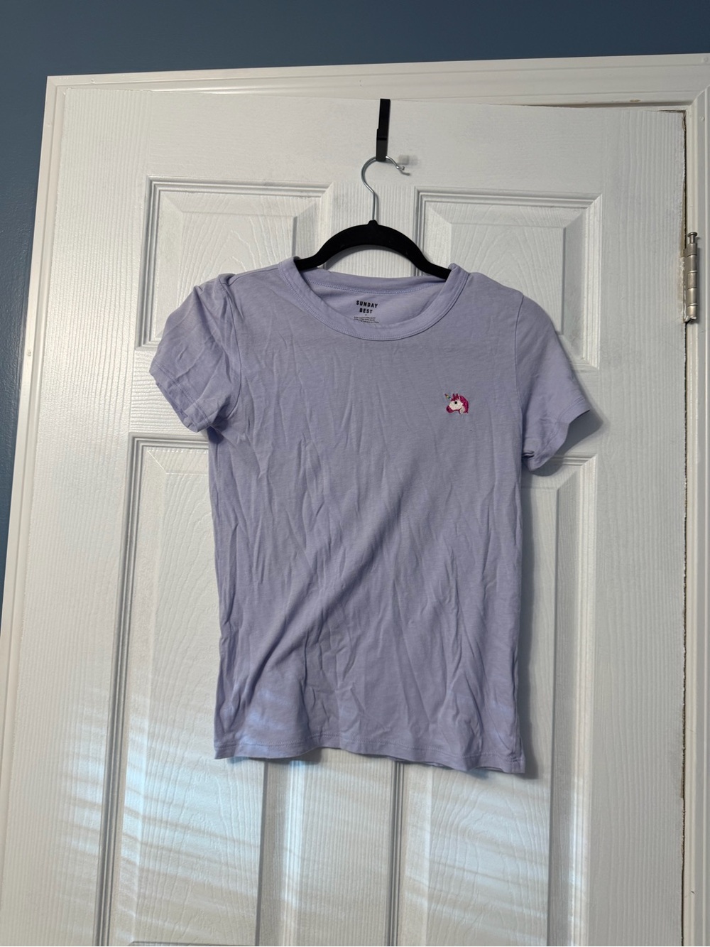 Sunday Best purple tshirt with unicorn embroidered size small
